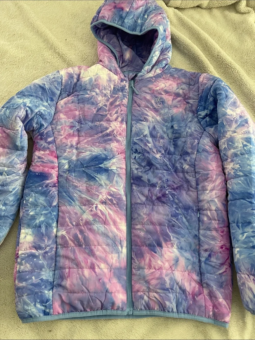 Alexa Rae Girls' Hooded Puffer Jacket Blue & Pink Tie Dye XL 18